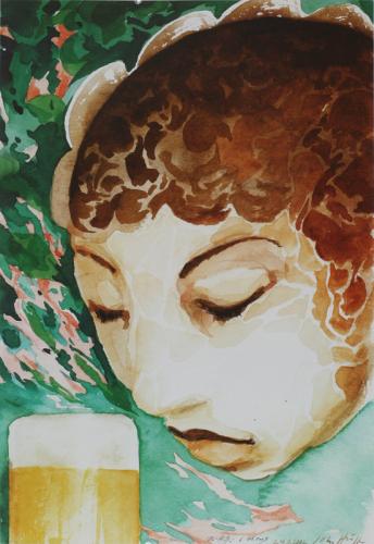 ohne Titel (Frauenkopf und Bierglas)