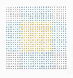 ohne Titel (Quadratkomposition Gelb, Grau, Blau)
