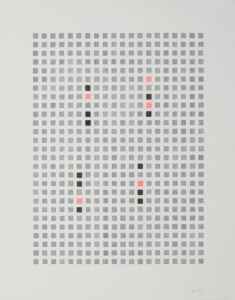ohne Titel (Quadratkomposition in Rot, Schwarz und Grau)