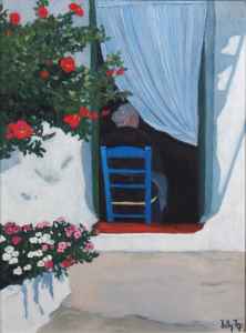 ohne Titel (alte Frau im mediteranen Hauseigang sitzend)