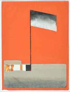 ohne Titel (Figuren am Strand mit Fahne)