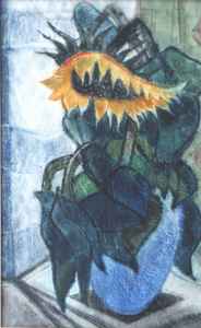 ohne Titel (blaue Vase mit Sonnenblume)